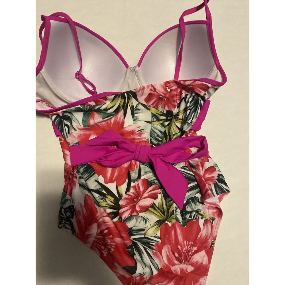 Women's Swimsuit One Piece Pink & Flowers Body Contouring Size L  NWOT Unbranded - Picture 6 of 9